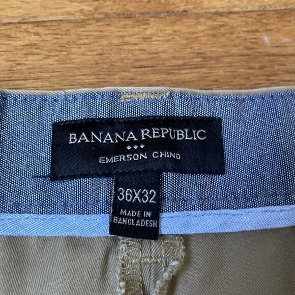 Banana Republic Emerson Chino Pants Mens Size 36 x 30.5 Khaki Flat Front Preppy - Picture 14 of 15